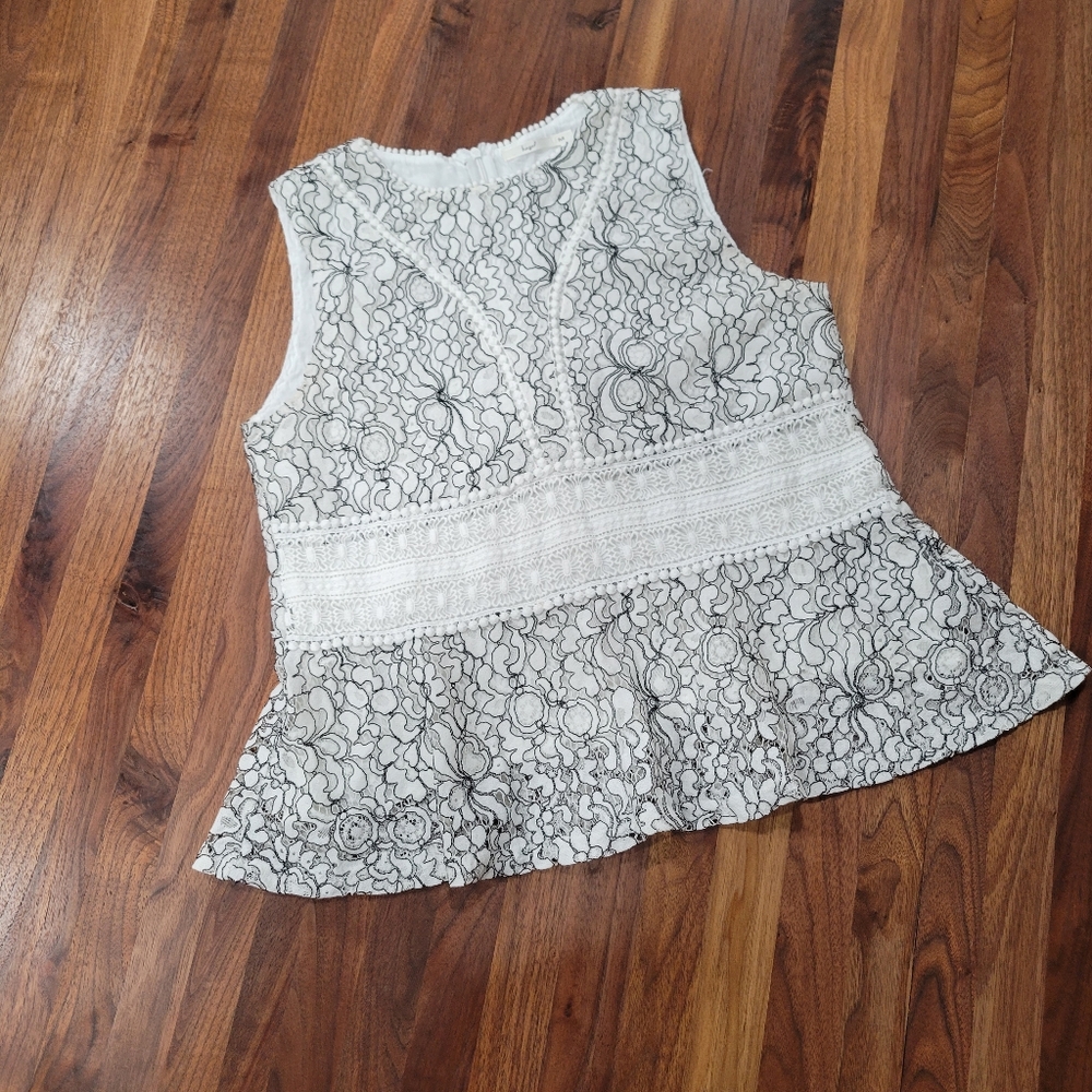 Hazel Black and White Lace Peplum Tank Size Medium